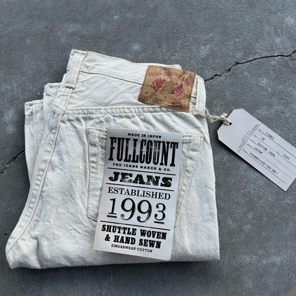 NWT Full Count Selvedge Ecru Denim Jeans Size 32 White 1108EC - Picture 1 of 9